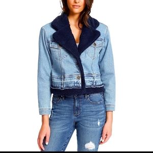 NWT Ella Moss denim faux fur jacket size large